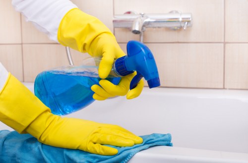 Protective cleaning gear and PPE items ready for use