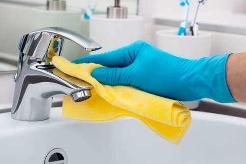 Professional cleaner working safely in a bright interior